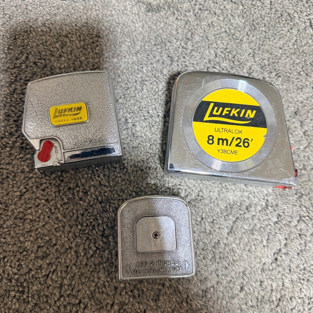 Lufkin Tape Measure Lot of 3 Ultralok Y38CME 26ft White Clad Vintage Chrome